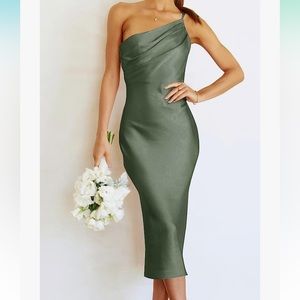 Green satin dress